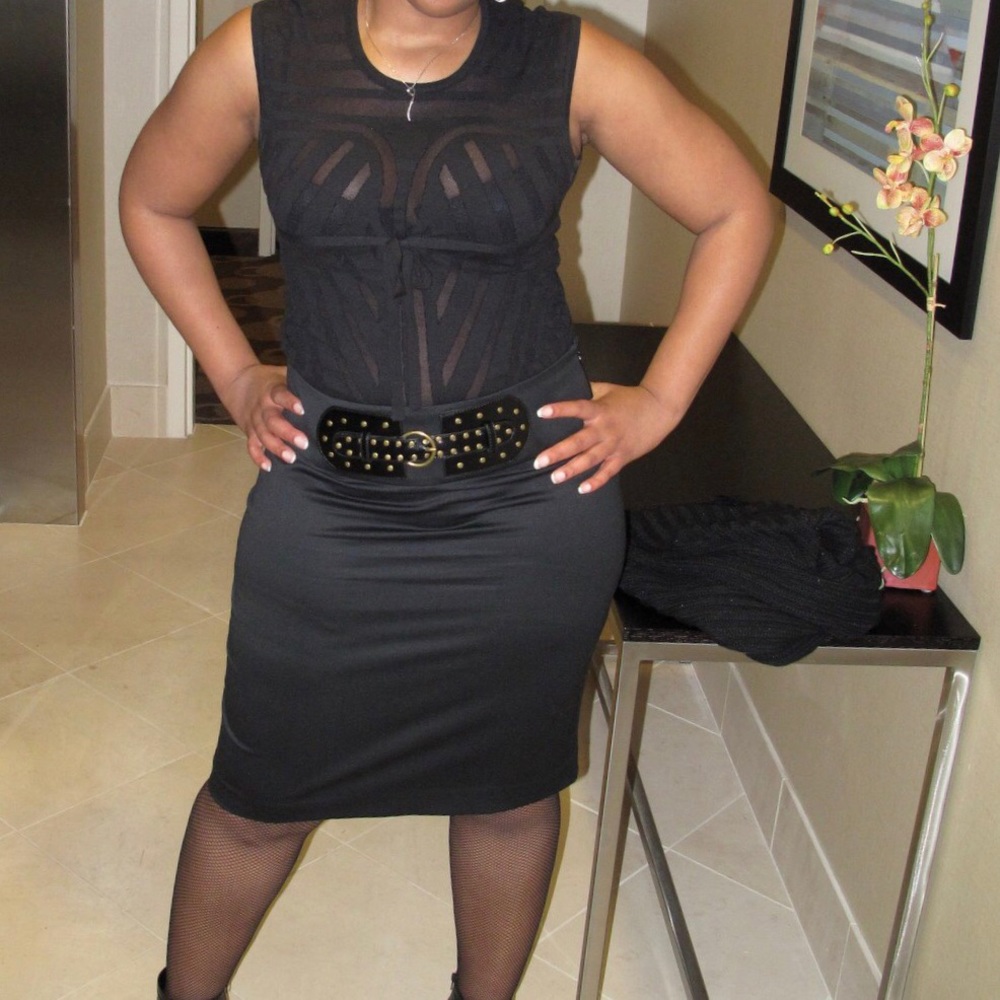 Black Pencil Skirt w/Wide Belt Waist Band